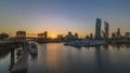 Sunrise. Yachts and boats at the Sharq Marina timelapse in Kuwait. Kuwait City, Middle East