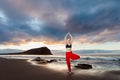 Sunrise yoga session on beach