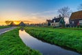 Sunrise at Zaanse Schans village Netherlands Royalty Free Stock Photo