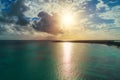 Sunriseover carribean sea and tropical island. Aerial view of Pu Royalty Free Stock Photo
