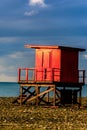 The sunrises lighting the small wooden house on the beach in Bat