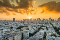Sunrising of aerial view of Tel Aviv City with modern skylines in the morning  with arising sun in Israel Royalty Free Stock Photo