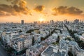 Sunrising of aerial view of Tel Aviv City with modern skylines in the morning  with arising sun in Israel Royalty Free Stock Photo