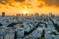 Sunrising of aerial view of Tel Aviv City with modern skylines in the morning  with arising sun in Israel Royalty Free Stock Photo