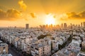 Sunrising of aerial view of Tel Aviv City with modern skylines in the morning  with arising sun in Israel Royalty Free Stock Photo