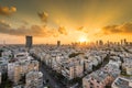 Sunrising of aerial view of Tel Aviv City with modern skylines in the morning  with arising sun in Israel Royalty Free Stock Photo