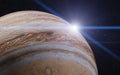 Sunrize above Jupiter planet of solar system
