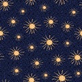 Suns on a dark backgorund seamless vector pattern