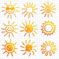 Suns . Elements for design. Doodles.