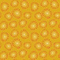 Suns with orange shaped middles seamless vector pattern in vibrant colors