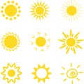 Suns vector draws painting. 9 different ways of drawing the sun.