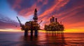 sunscene ocean oil rig Royalty Free Stock Photo