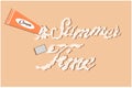 Sunscreem with summer yime letters. Royalty Free Stock Photo