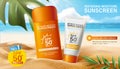 Sunscreen ads on beautiful beach