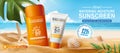 Sunscreen ads on beautiful beach