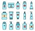 Sunscreen bottle icon set vector color