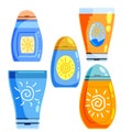 Sunscreen in bottle. Sun cream. Cosmetics for tanning.