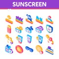 Sunscreen Isometric Elements Icons Set Vector