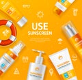 Sunscreen Concept Banner Card with Realistic 3d Detailed Elements. Vector