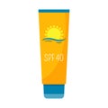 Sunscreen. Cosmetics for protection from sunburn. Cream in a tube with a lid. Decorative element for summer beach holidays,