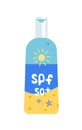 Sunscreen cream spf 50 in bottle. Sun safety cosmetic. Flat, cartoon, vector