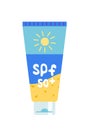 Sunscreen cream spf 50 in tube. Sun safety cosmetic. Flat, cartoon, vector
