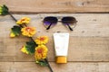 Sunscreen for heatlh care skin face with accessories of lifestyle woman