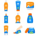 Sunscreen icons set, flat style