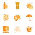 Sunscreen icons set, simple style