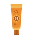 Sunscreen orange tube. Sunblock moisturizer lotion. Face cream with SPF. Protection for skin from solar ultraviolet