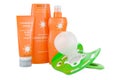 Sunscreen products with baby pacifier, 3D rendering