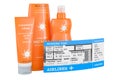 Sunscreen products with boarding pass tickets, 3D rendering