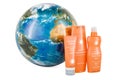 Sunscreen products with Earth Gobe, 3D rendering