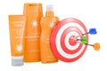 Sunscreen products with with target and arrows, 3D rendering