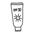 Sunscreen sketch. Vector doodle hand drawn illustration icon. Summer related object.