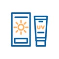 Sunscreen skin cream vector thin line icon. Sunblock for body protection under the sun illustration.