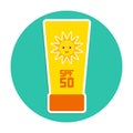 Sunscreen SPF 50. The yellow tube on blue