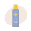 Sunscreen spray isolated. Safe tanning. Summer skin care concept. Sun protection from solar ultraviolet light. Flat vector