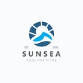 Sun sea wave Logo design creative premium sun beach logo icon vector template