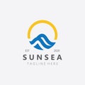 Sun sea wave Logo design creative premium sun beach logo icon vector template