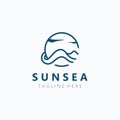 Sun sea wave Logo design creative premium sun beach logo icon vector template