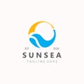 Sun sea wave Logo design creative premium sun beach logo icon vector template