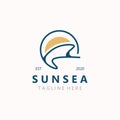 Sunsea wave Logo design creative premium sun beach logo icon vector template