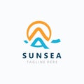 Sun sea wave Logo design creative premium sun beach logo icon vector template