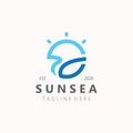 Sun sea wave Logo design creative premium sun beach logo icon vector template