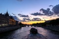 Sunset over Conciergerie at night, Paris, France. Royalty Free Stock Photo