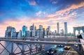 Sunser traffic over Brooklyn Bridge