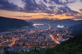 Mountain city with lights and clouds Royalty Free Stock Photo