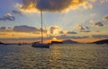 Beautiful sunset in a bay at Sounion