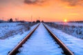 Sunset on the abandoned railway tracks - HDR Image Royalty Free Stock Photo